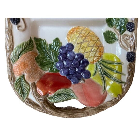 Vintage Holland Mold Ceramic Divided Serving Tray With Hand-Painted Fruit Design - Picture 7 of 8